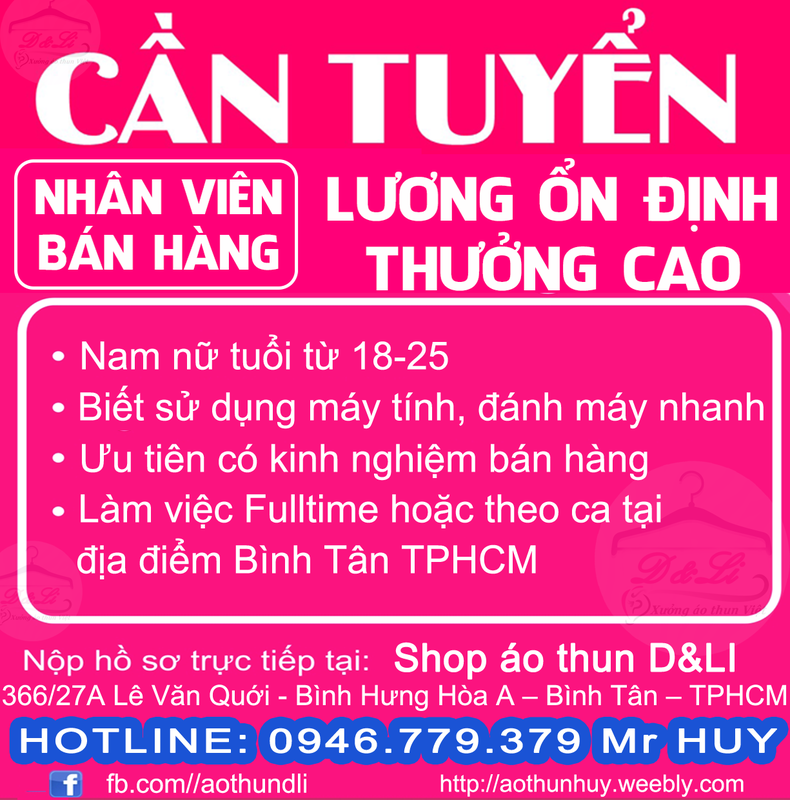Tuyển dụng nhân viên bán hàng tại shop áo thun ở Bình Tân TPHCM